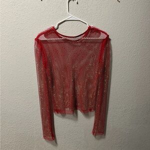 Red Mesh Long Sleeve Top